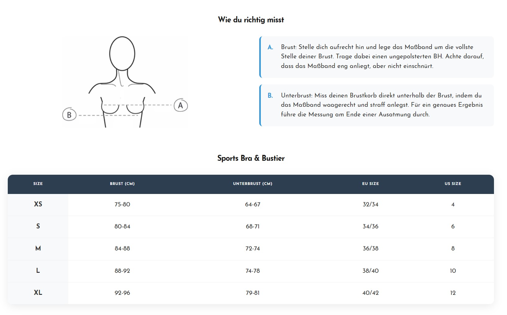 Auora lingerie size guide