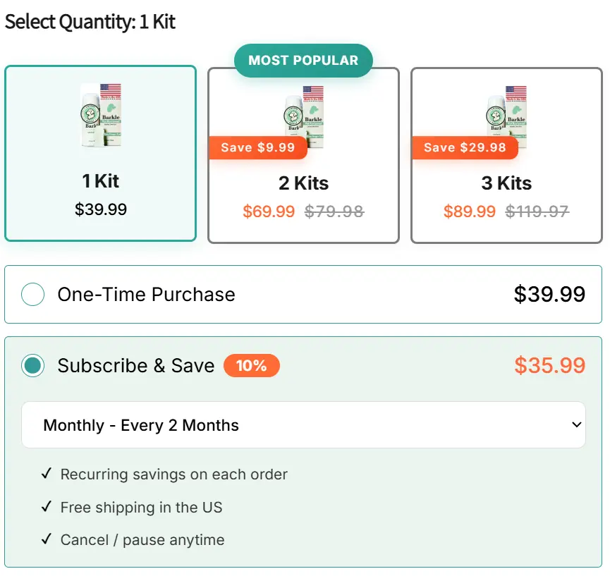 Barkle kit selector with subscription option